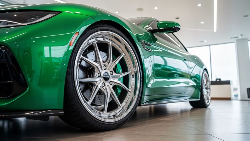Remove Brake Dust from Car Wheels clean wheel on green car