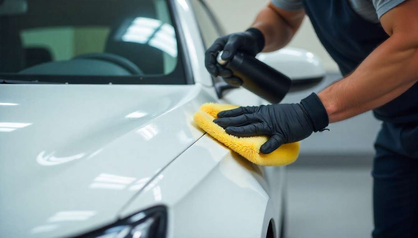 A man protecting his car paint by nano ceramic